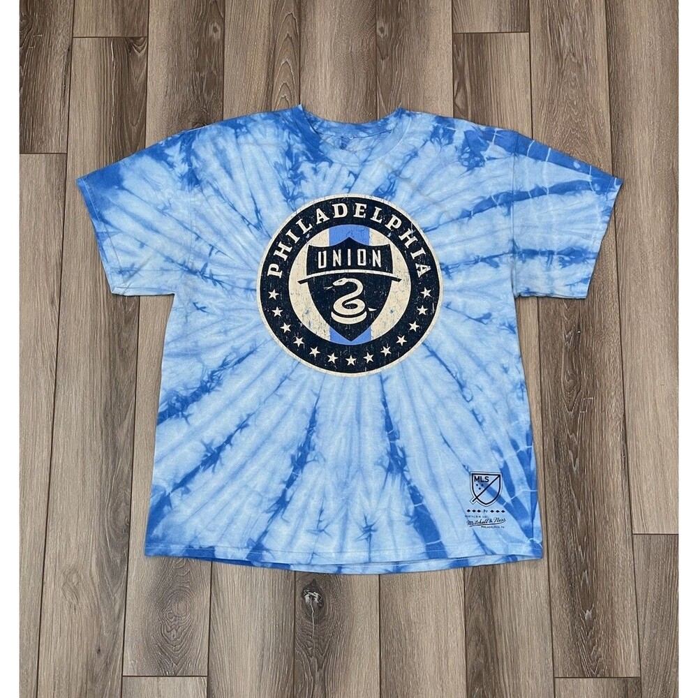 Philadelphia Union T-Shirt Mitchell & Ness Tie Dye Distressed Logo Mens Sz XL